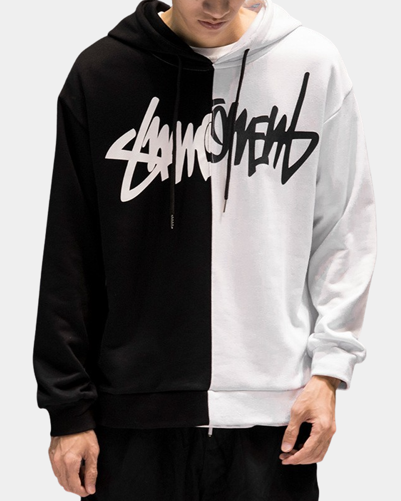 Half black and half white hoodie hotsell