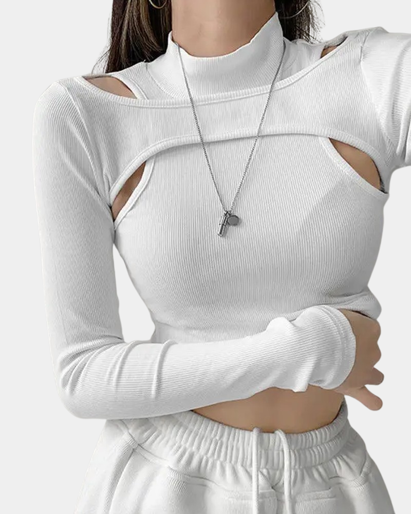White Long Sleeve Crop Top