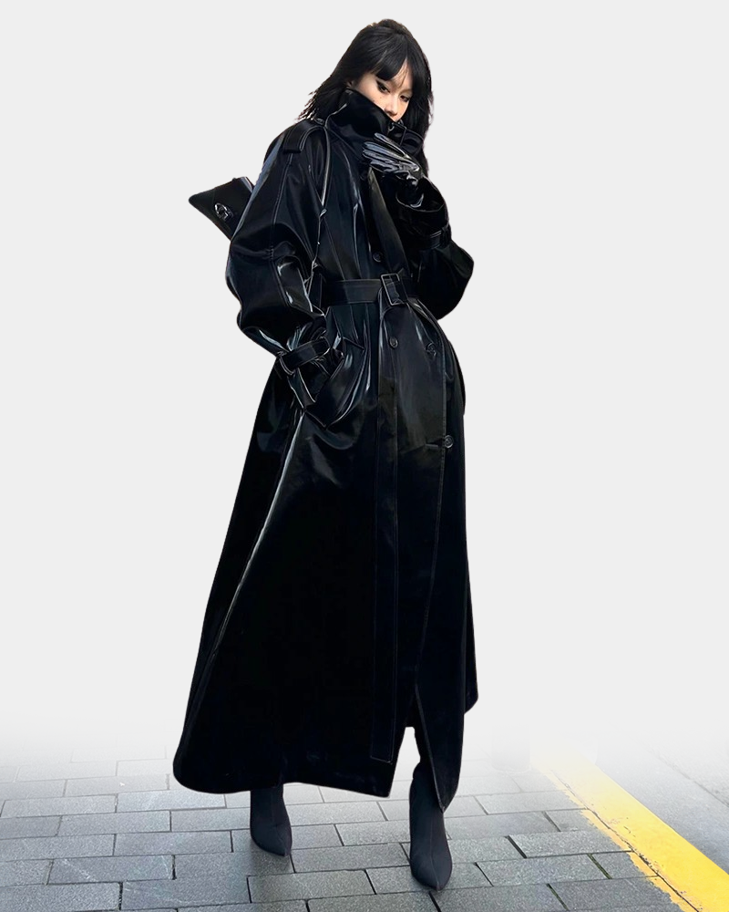 Black Leather Trench Coat Womens