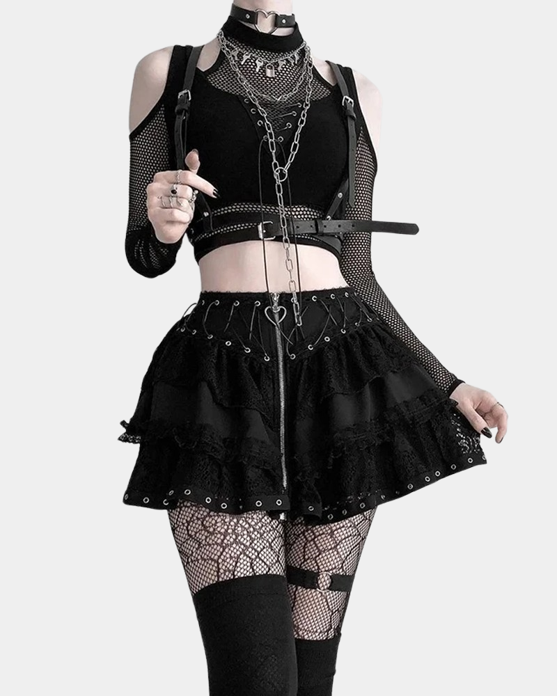 Black Fishnet Crop Top Long Sleeve