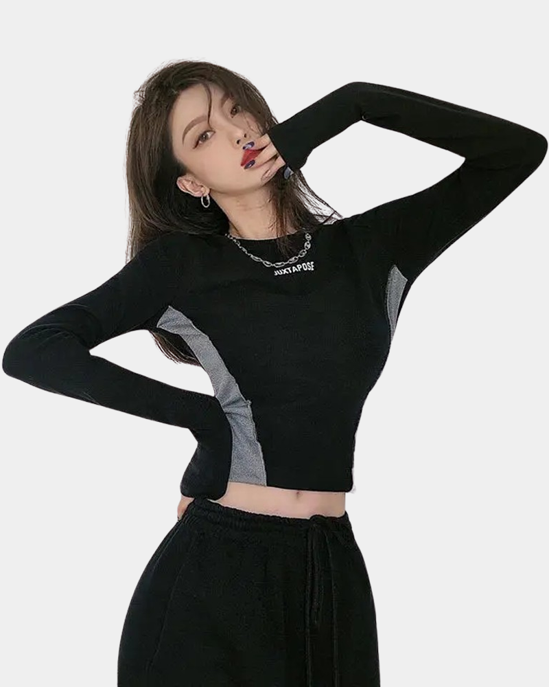 Black Long Sleeve Crop Top