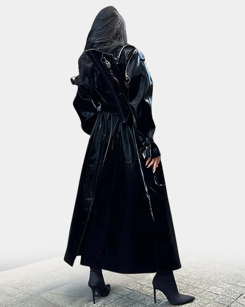 Black Leather Trench Coat Womens