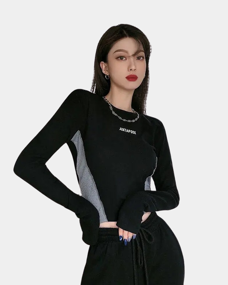 Black Long Sleeve Crop Top