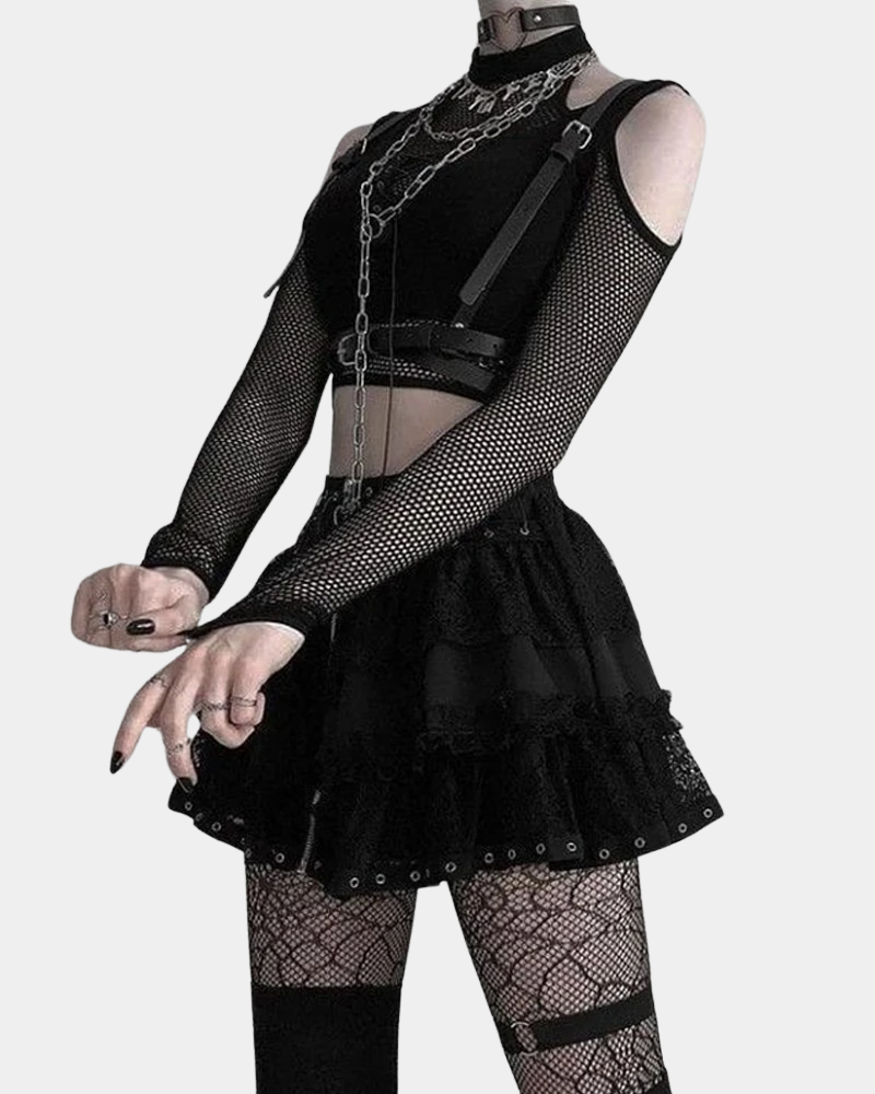 Black Fishnet Crop Top Long Sleeve