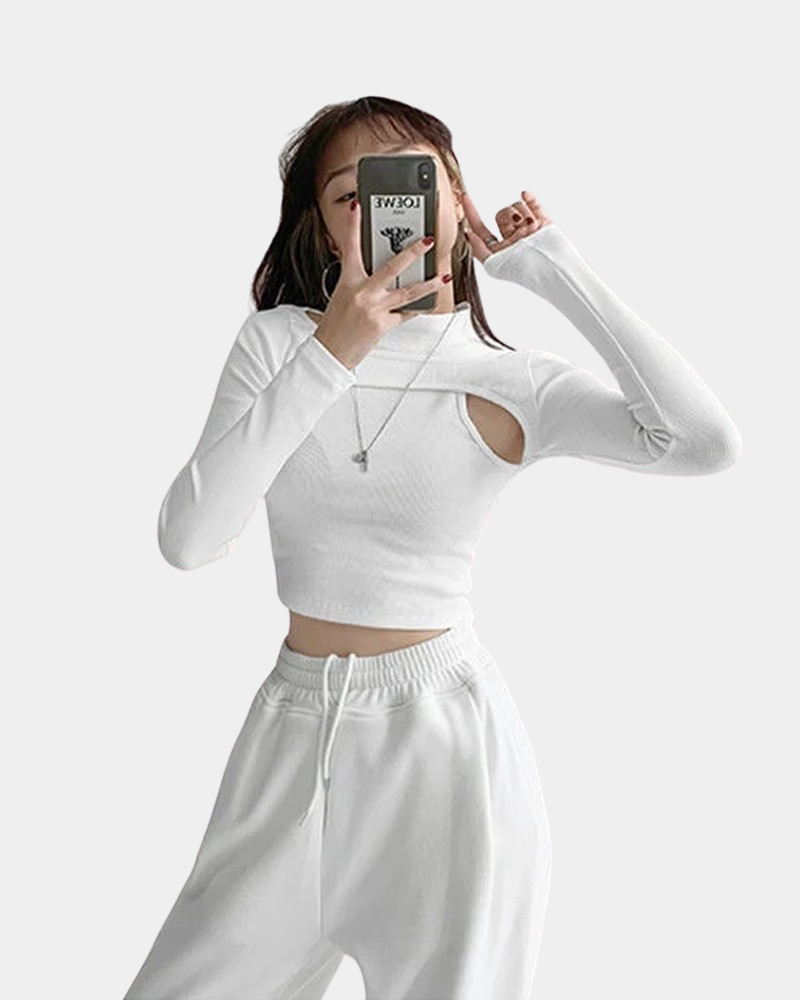 White Long Sleeve Crop Top