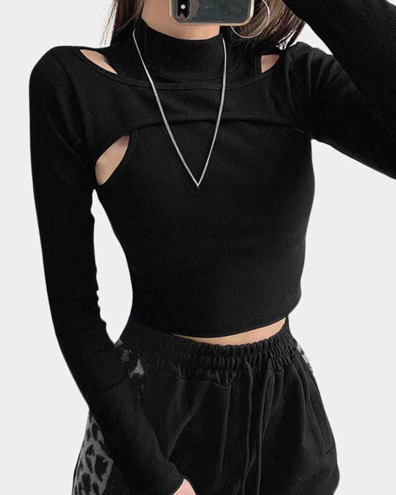 Black Crop Top Long Sleeve