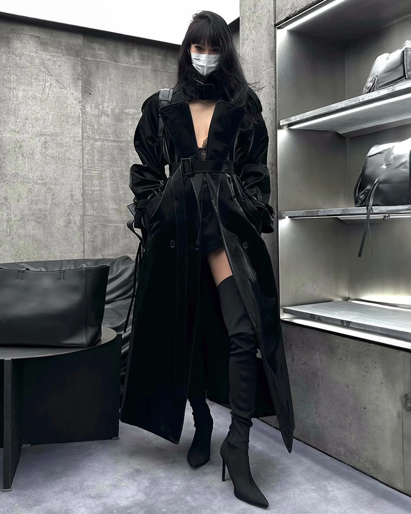 Black Leather Trench Coat Womens