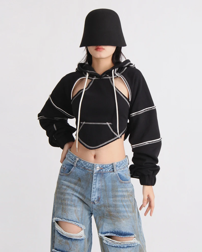 Black Cropped Hoodie