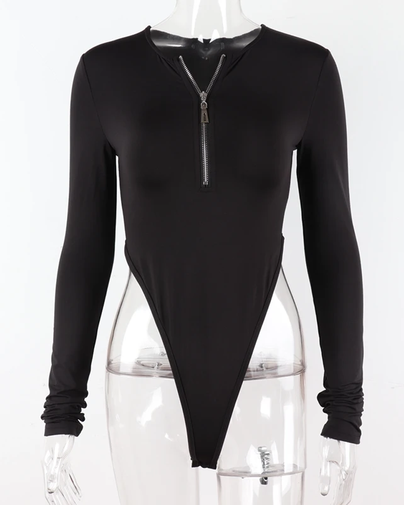 Black Zip Up Bodysuit