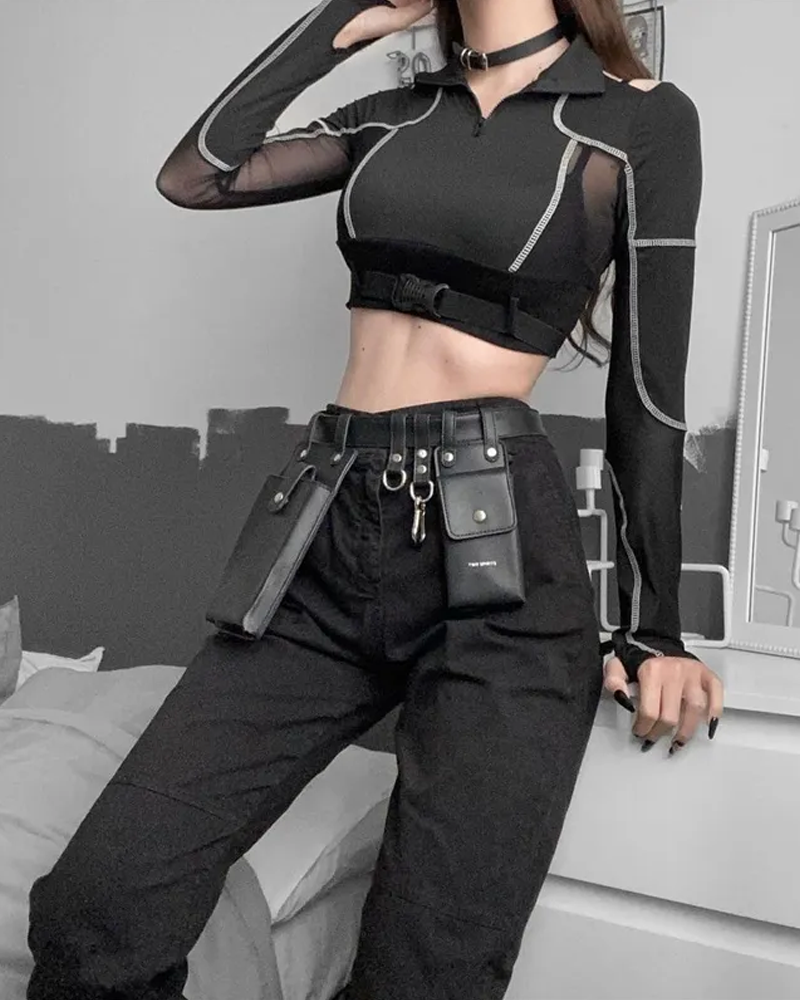 Black Buckle Crop Top
