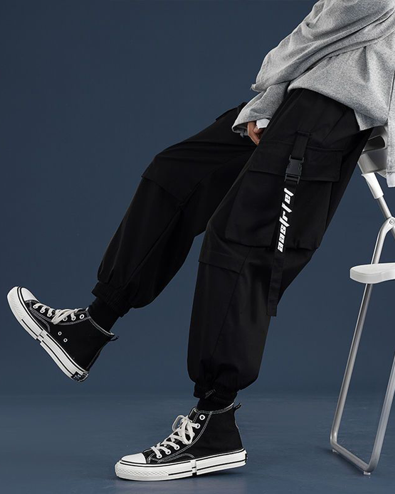 Loose Fit Black Cargo Pants Men's