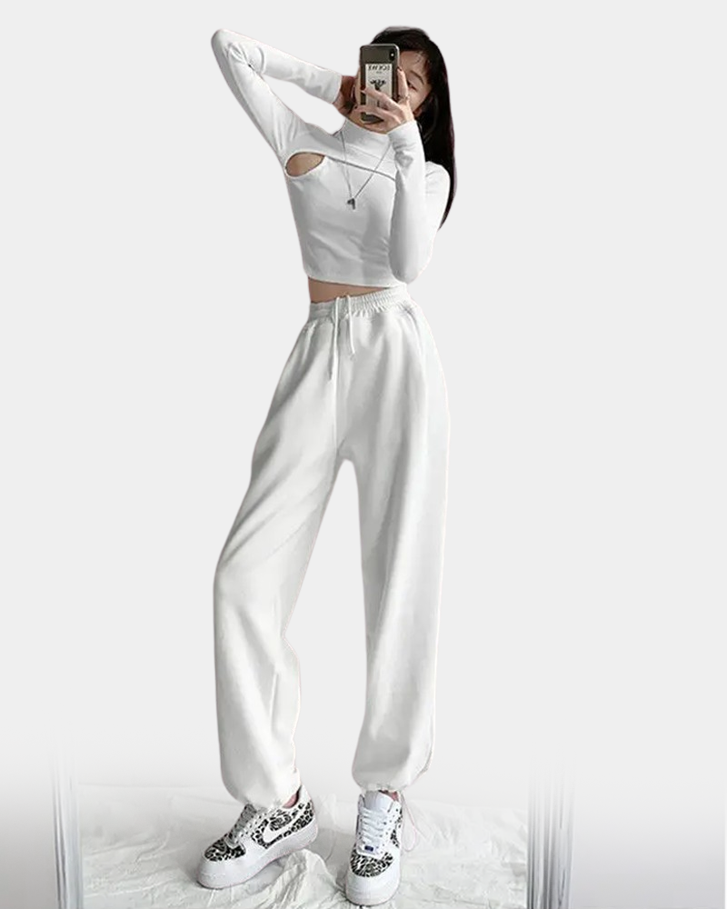 White Long Sleeve Crop Top