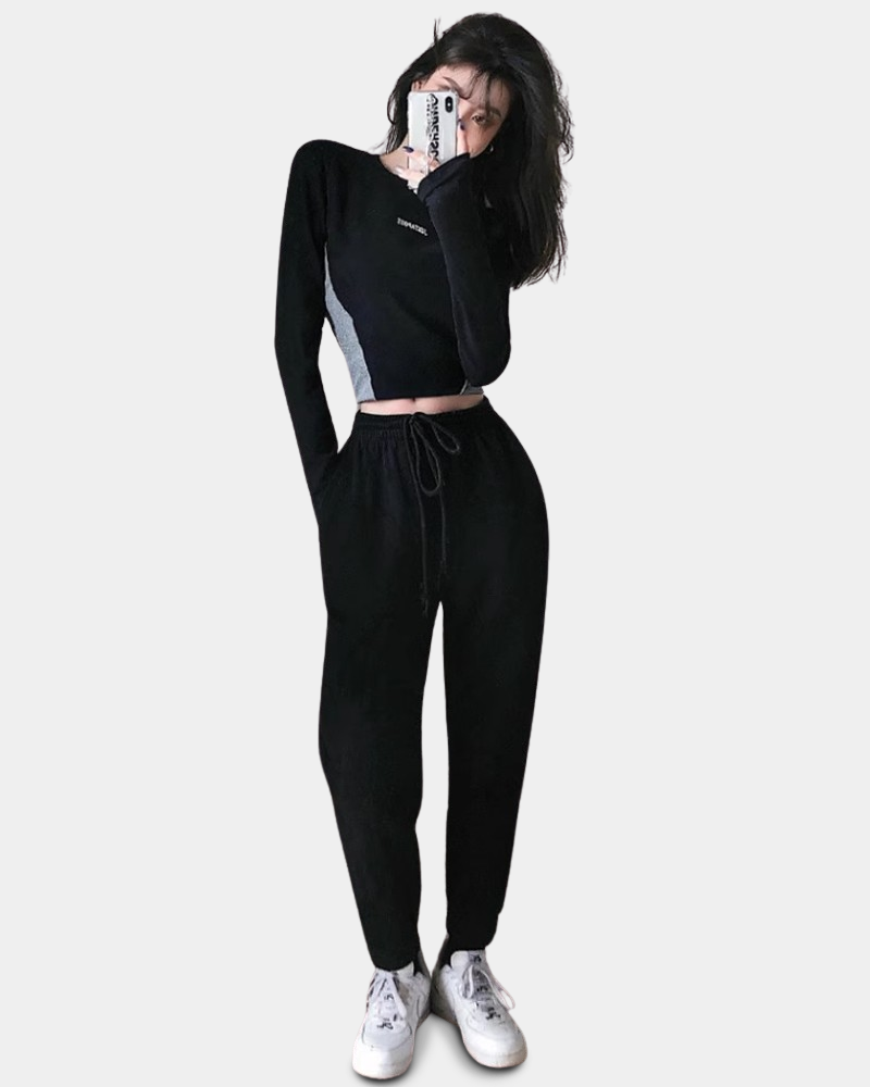 Black Long Sleeve Crop Top