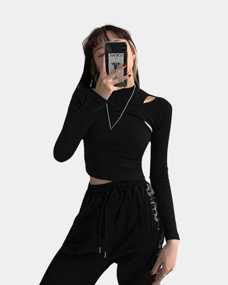 Black Crop Top Long Sleeve