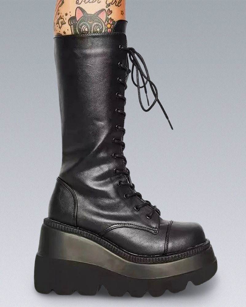 Black Mid Calf Platform Boots
