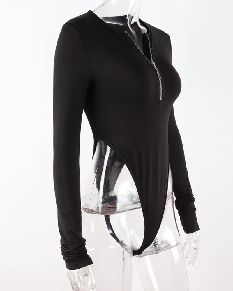 Black Zip Up Bodysuit