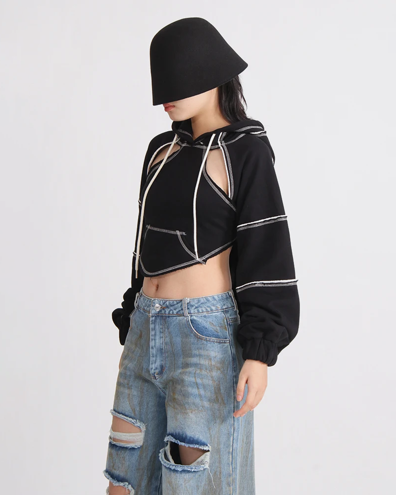 Black Cropped Hoodie