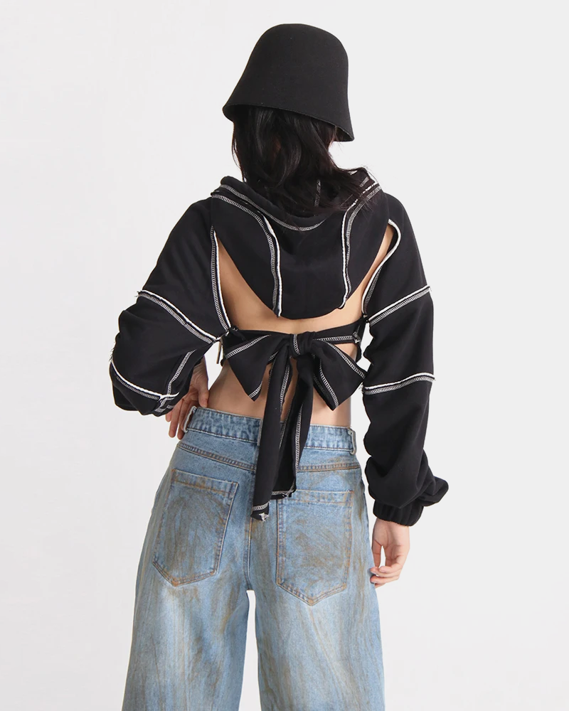 Black Cropped Hoodie