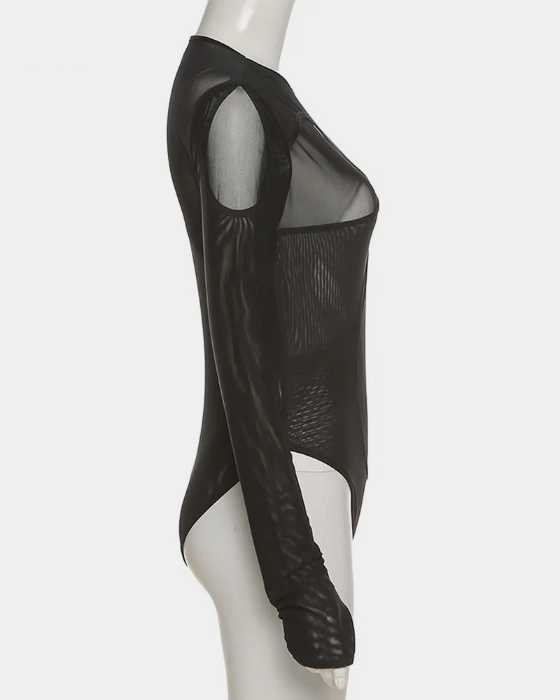 Black Mesh Bodysuit Long Sleeve