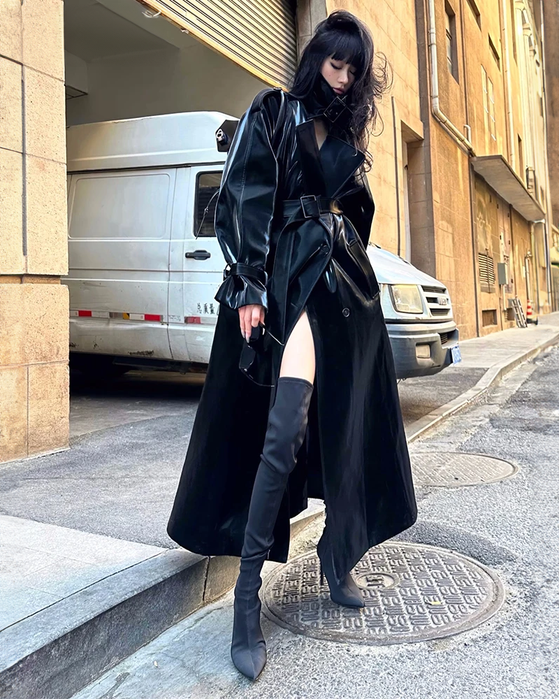 Black Leather Trench Coat Womens