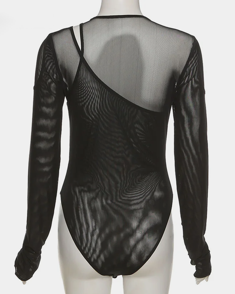 Black Mesh Bodysuit Long Sleeve