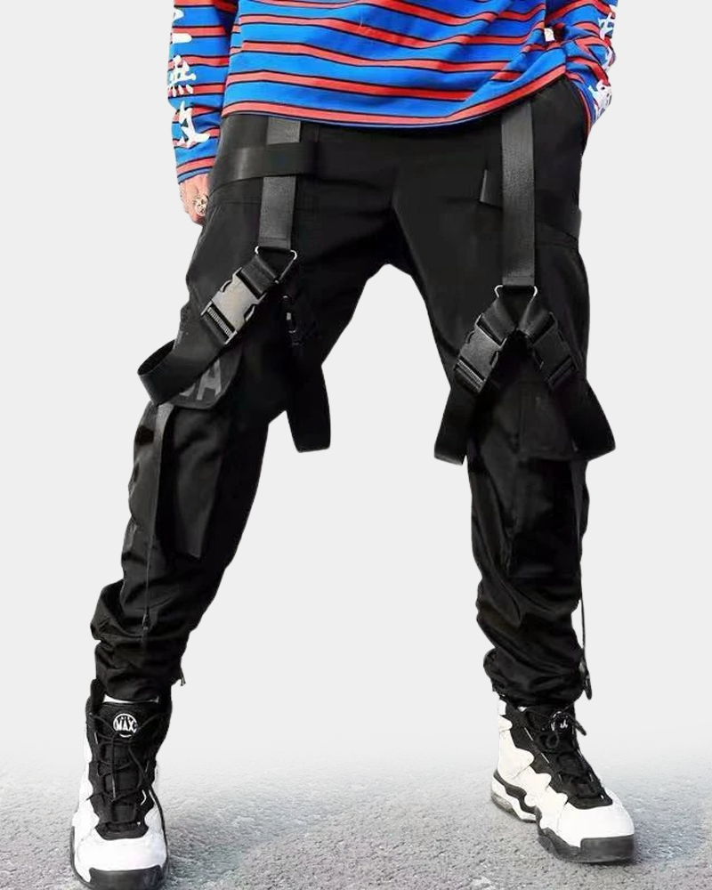 Black Cargo Pants With Straps Techwear Division