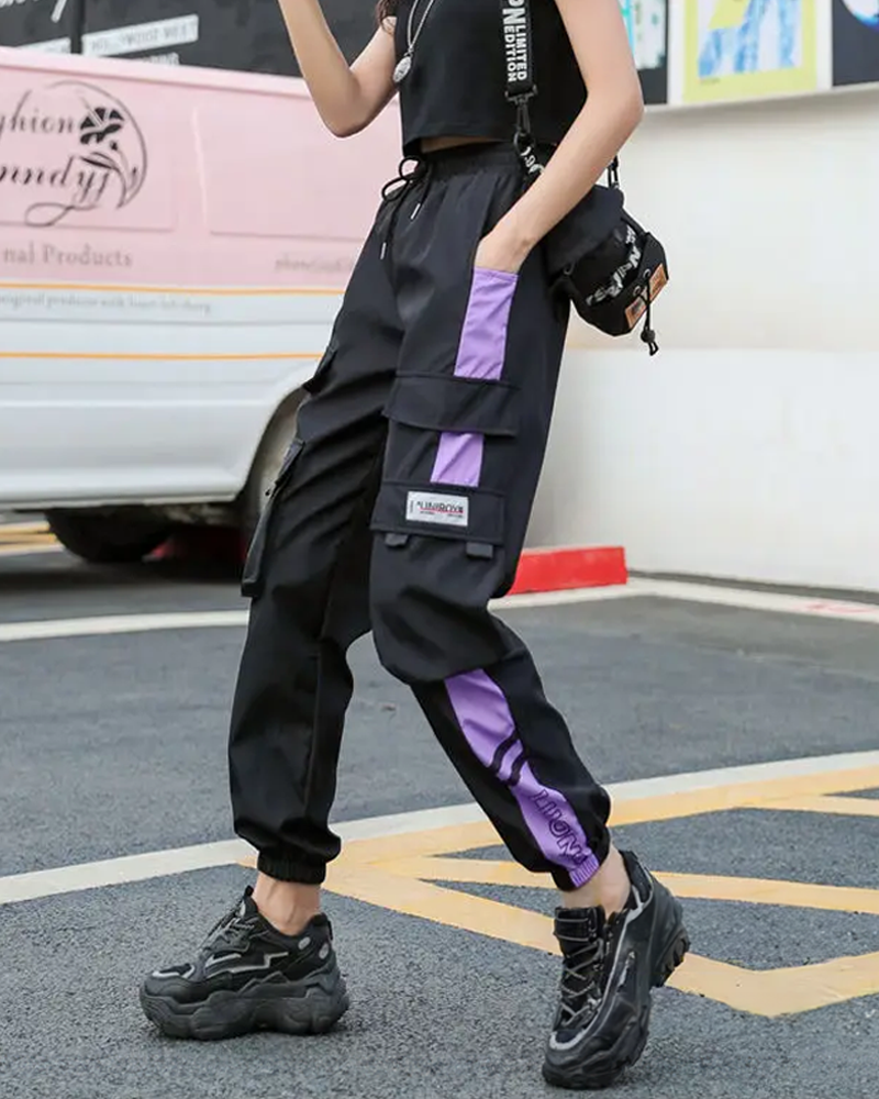 Black And Purple Cargo Pants
