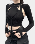 Black Crop Top Lace Up