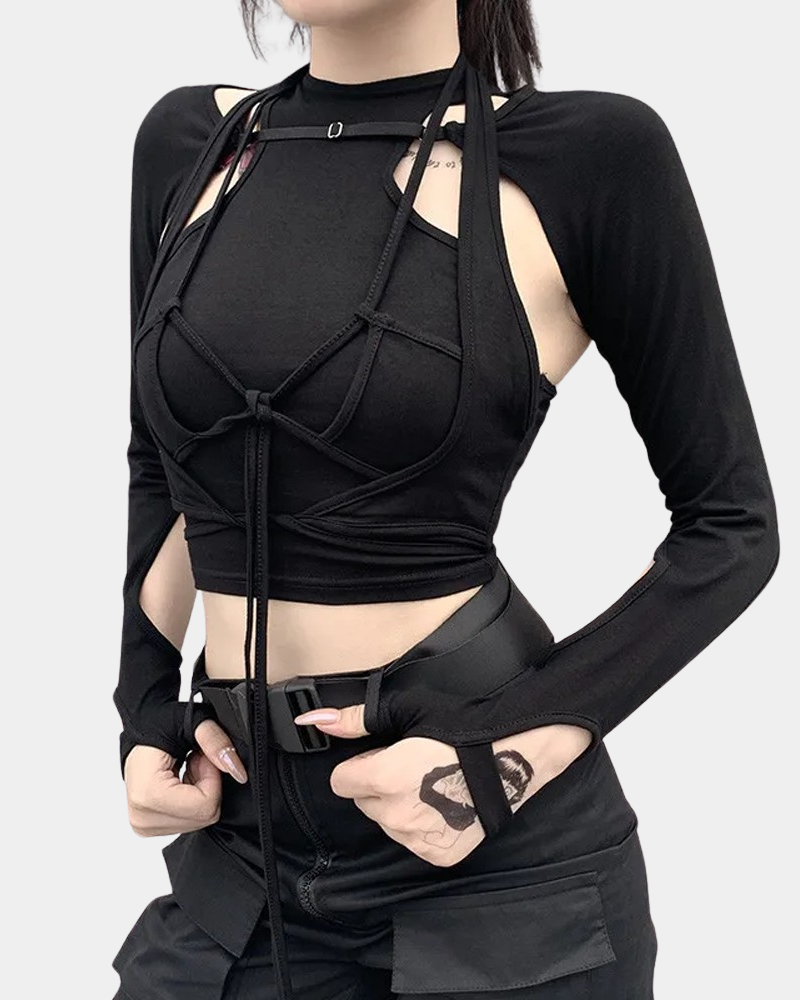 Black Crop Top Lace Up