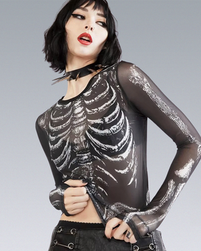 Long Sleeve Skeleton Crop Top