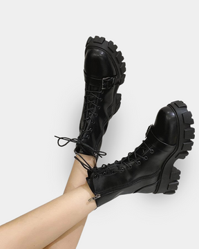 Black combat boots women's leather sales