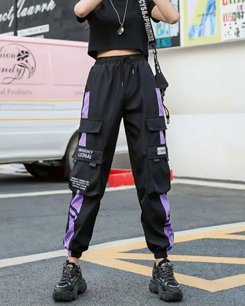 Black And Purple Cargo Pants