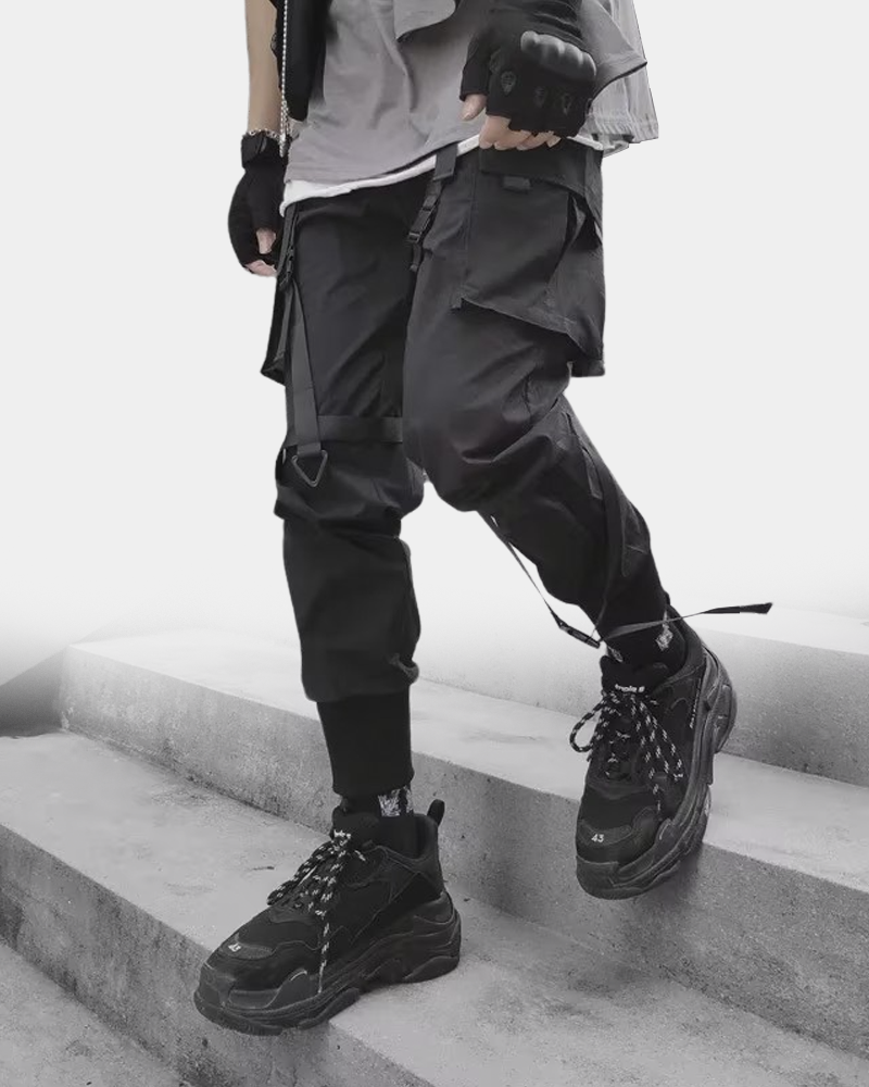 ★CERRIC★TWO STRAP LAYERED PANTS★1336★Black★韓国★大人気 Cargo Pants With Straps | Techwear Division