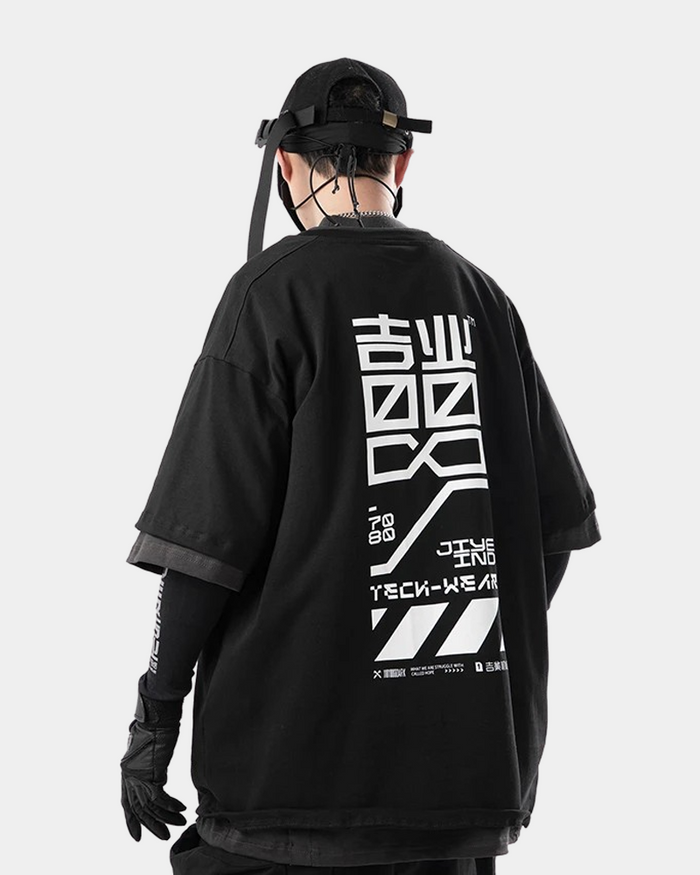 Boys' Black Techwear T-Shirt with Utility Pocket and Slogan