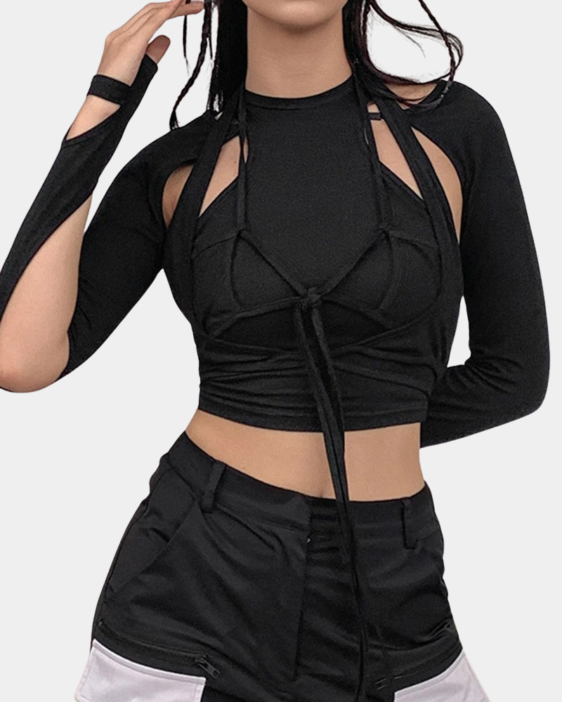 Black Crop Top Lace Up