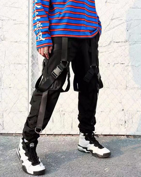 Black Cargo Pants With Straps