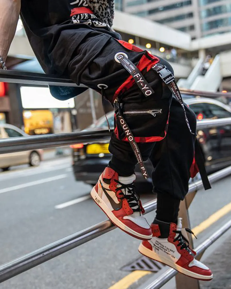 Black And Red Cargo Pants