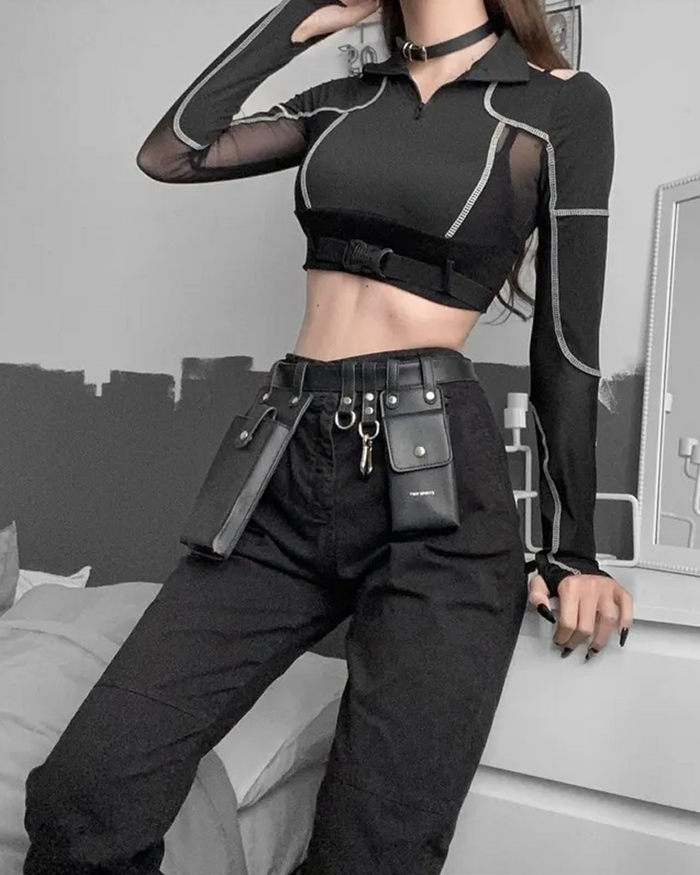 Black Buckle Crop Top | Techwear Division