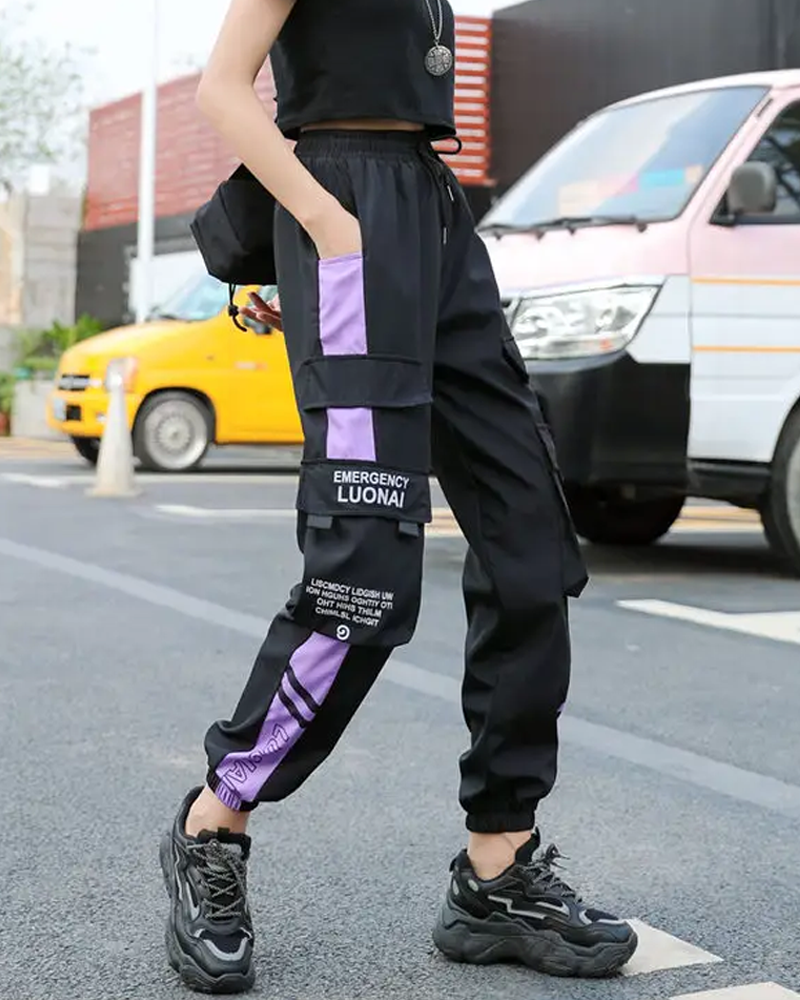 Black And Purple Cargo Pants