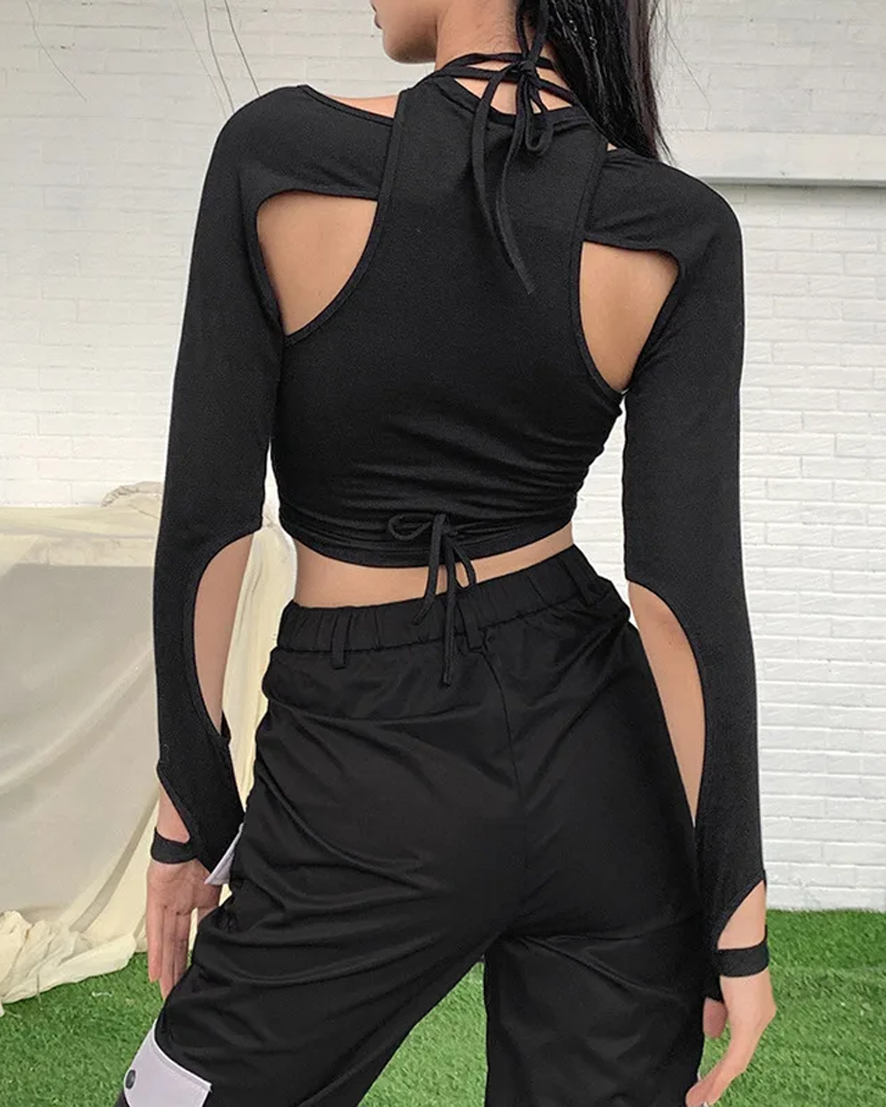 Black Crop Top Lace Up