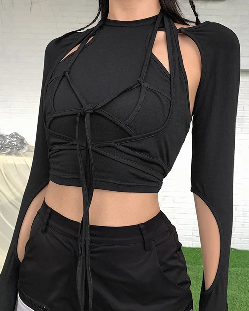 Black Crop Top Lace Up