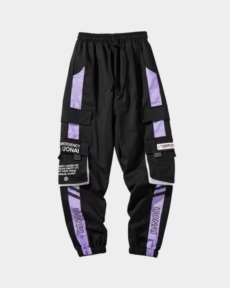 Black And Purple Cargo Pants