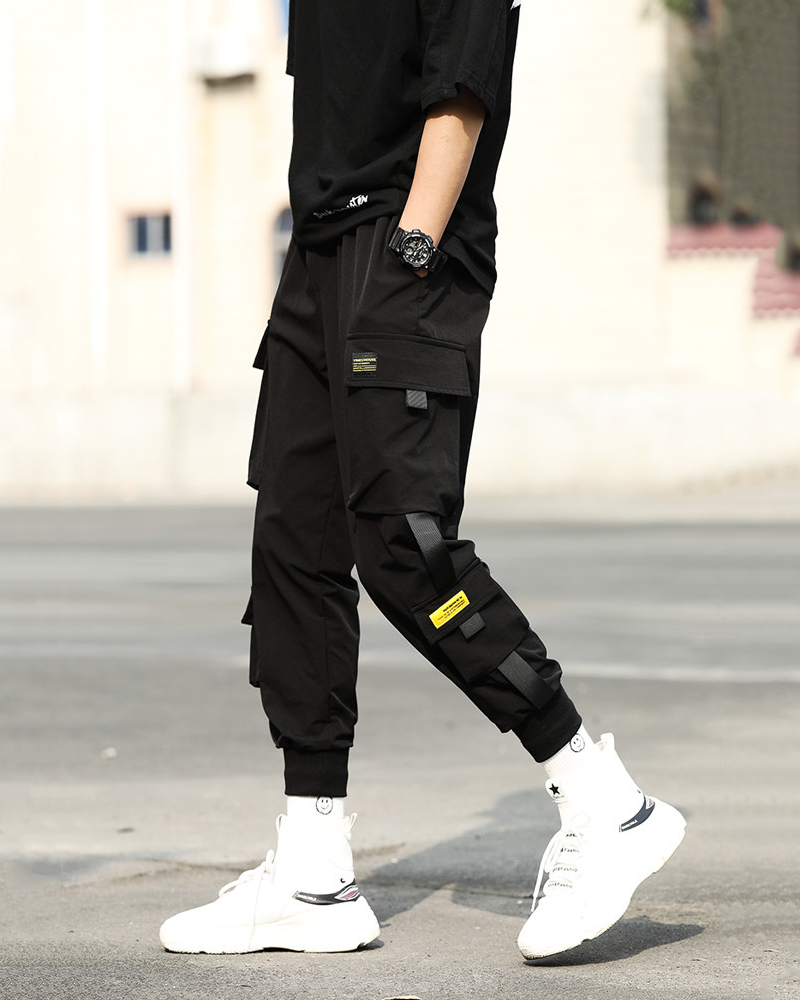 Fabric of the Universe Techwear Fashion Cargo Jogger Pants, Black