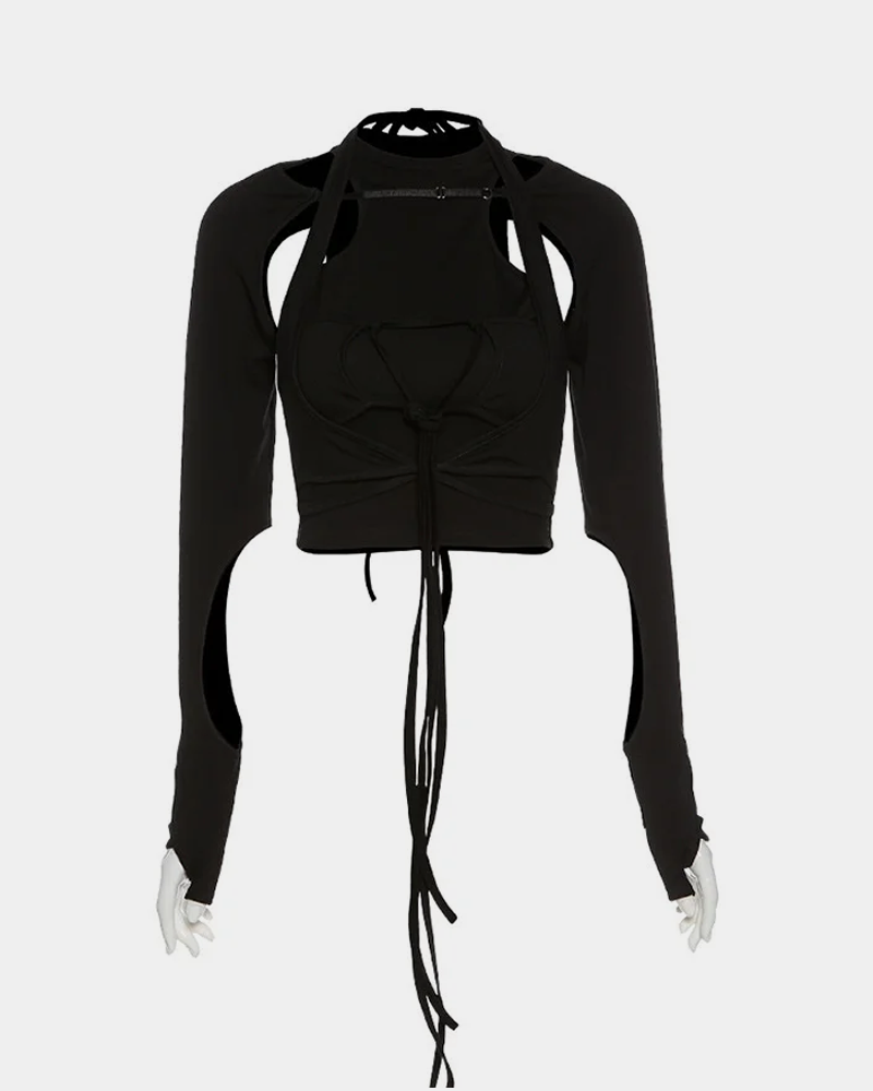 Black Crop Top Lace Up