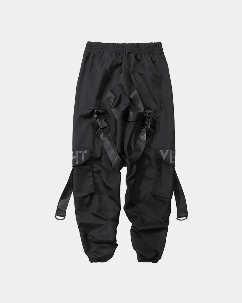 Black Cargo Pants With Straps