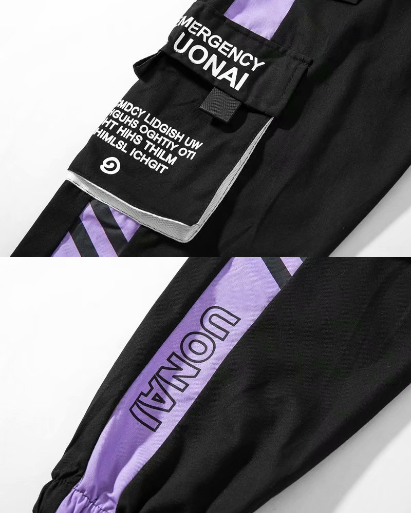 Black And Purple Cargo Pants